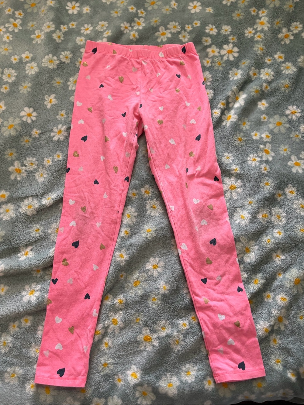 Girls' Pink Heart Print Leggings with mark on leg